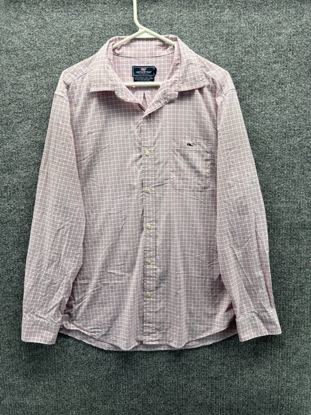 Vineyard Vines Shirt Men Large Pink Check Long Sleeve Button Up Performance